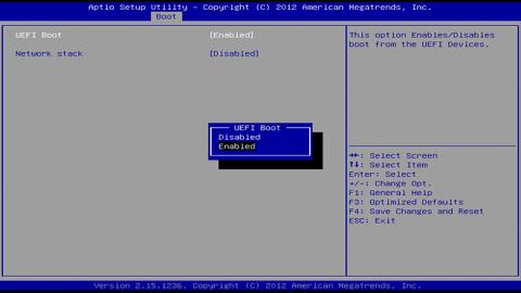 UEFI BOOT可否設定画面
