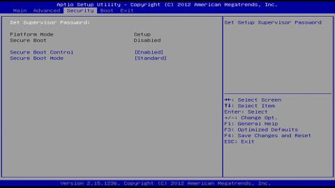Secure Boot Control画面