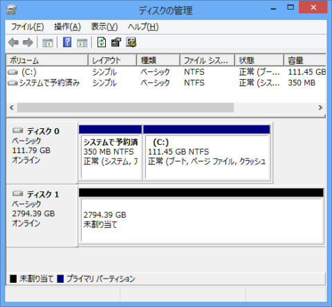 返還後、1つのパーティション