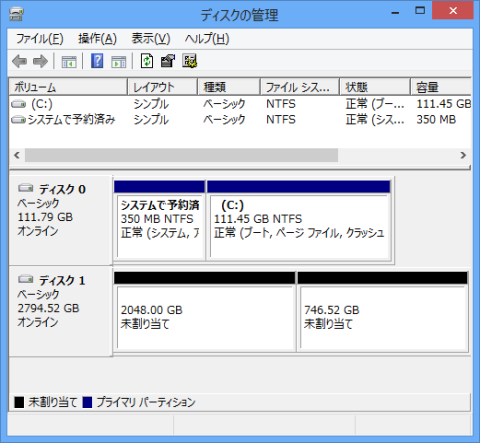 最初、2つのパーティション