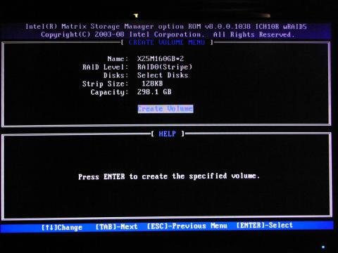 ストライプサイズはデフォルトの128KB、容量はデフォルトで最大の容量が指定されます