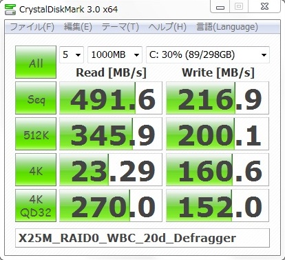 20日後 デフラグ ライトバックキャッシュ有効
