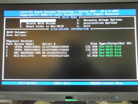 Ctrl+IでRAID BIOSに入って1.Create Raid Volumeを選択