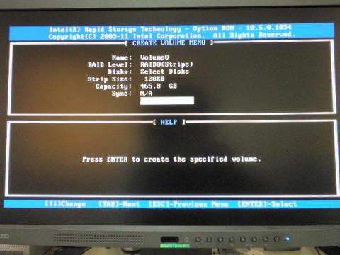 RAIDの種類、サイズを設定後、CreateVolumeを押す