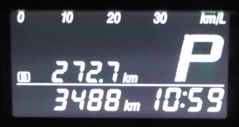 給油量(今回は21.8リッター)と走行距離(272.7km)を確認して