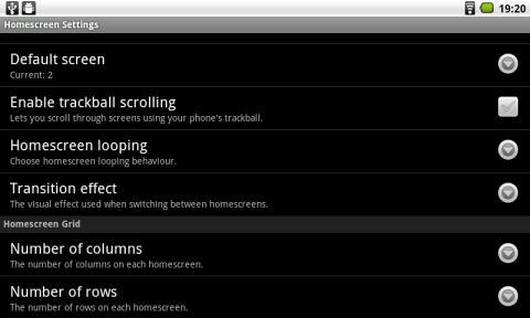 Launcher ProのPreferenceからHomescreen Settingsと進みNumber of columns(横)とrows(縦)設定を変更すると…