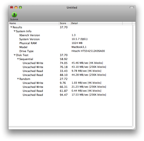 Xbench HDDでの結果