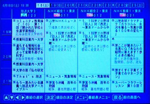 ウィンドウで表示した番組表