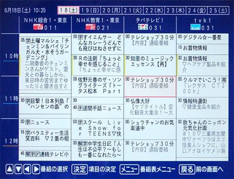 M1700C-RBKでのEPG表示