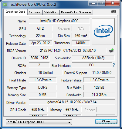 intel HD Graphics 4000