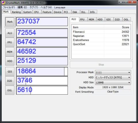Intel HD2000のCrystalMark2004R3