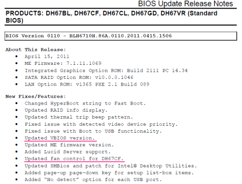 BIOSのリリースノート(更新内容)