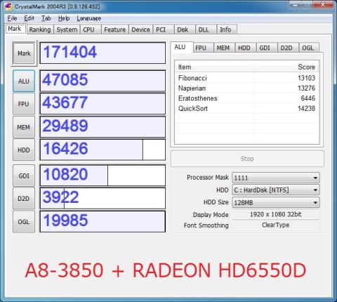 A8-3850+RADEON HD6550Dの結果