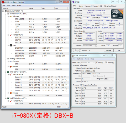 DBX-B i7-980X定格 アイドル時温度