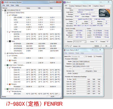 FENRIR i7-980X定格 アイドル時温度