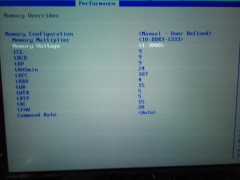 Performance メモリー設定画面