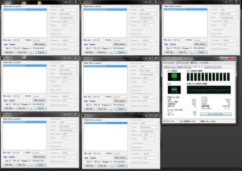 7動画を同時にエンコした時のCPU使用率