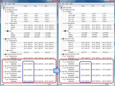 HDD-温度テスト結果2左起動時・右スキャン後