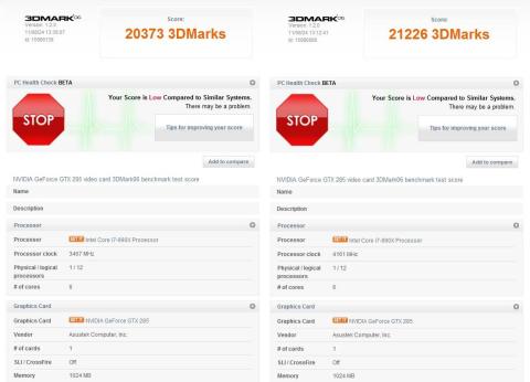 3DMark06(左が定格、右がオーバークロック)