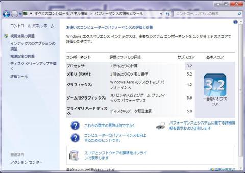 Windowsエクスペリエンスインデックス