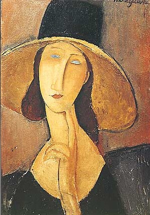 大きな帽子をかぶったジャンヌ・エビュテル