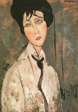 黒いネクタイをした女